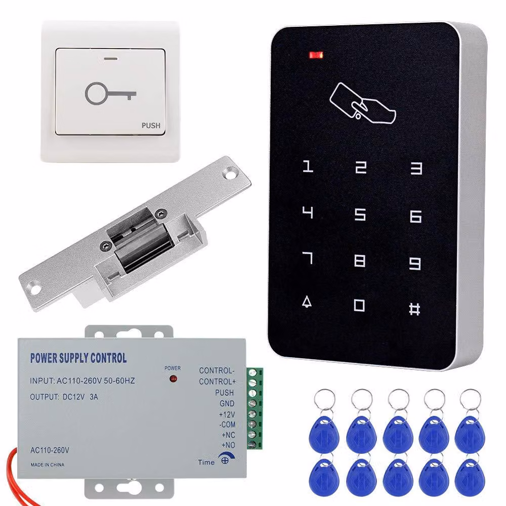 Kit di sistema di controllo accessi RFID, 10 portachiavi, 12V/3A