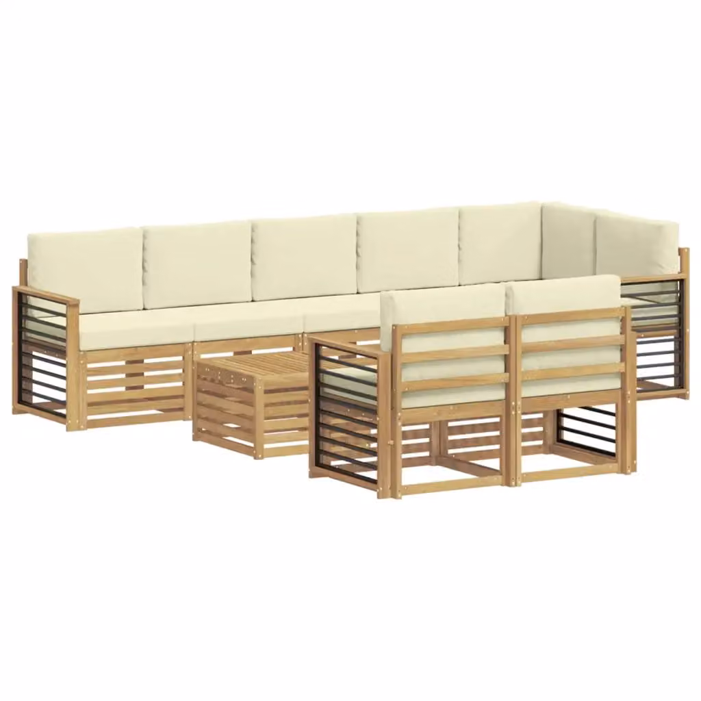 Set di divani ad angolo L vidaXL in legno di acacia massello marrone con cuscini beige per giardino e terrazzo – 2
