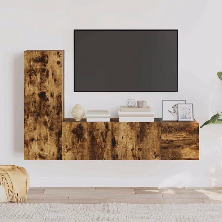 Set Mobili Porta TV 3 pz vidaXL Moderno in Legno Multistrato e MDF Colore Marrone con Installazione a Parete