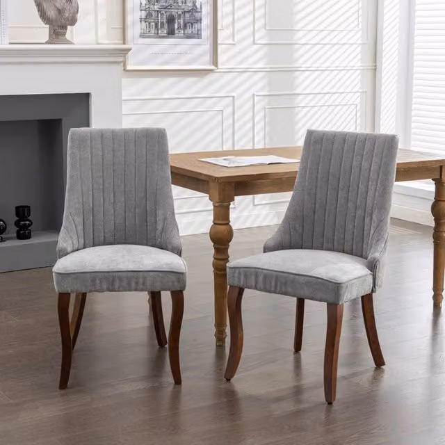 Set di 2 sedie da pranzo imbottite in tessuto Minimal grigie con gambe in legno massello