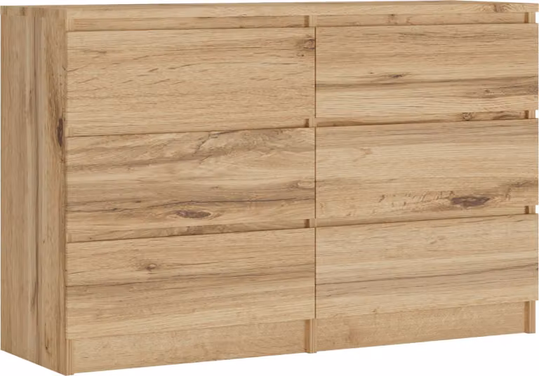 Cassettiera 6 cassetti, colore: rovere Wotan, 120 cm x 39 cm x 78 cm