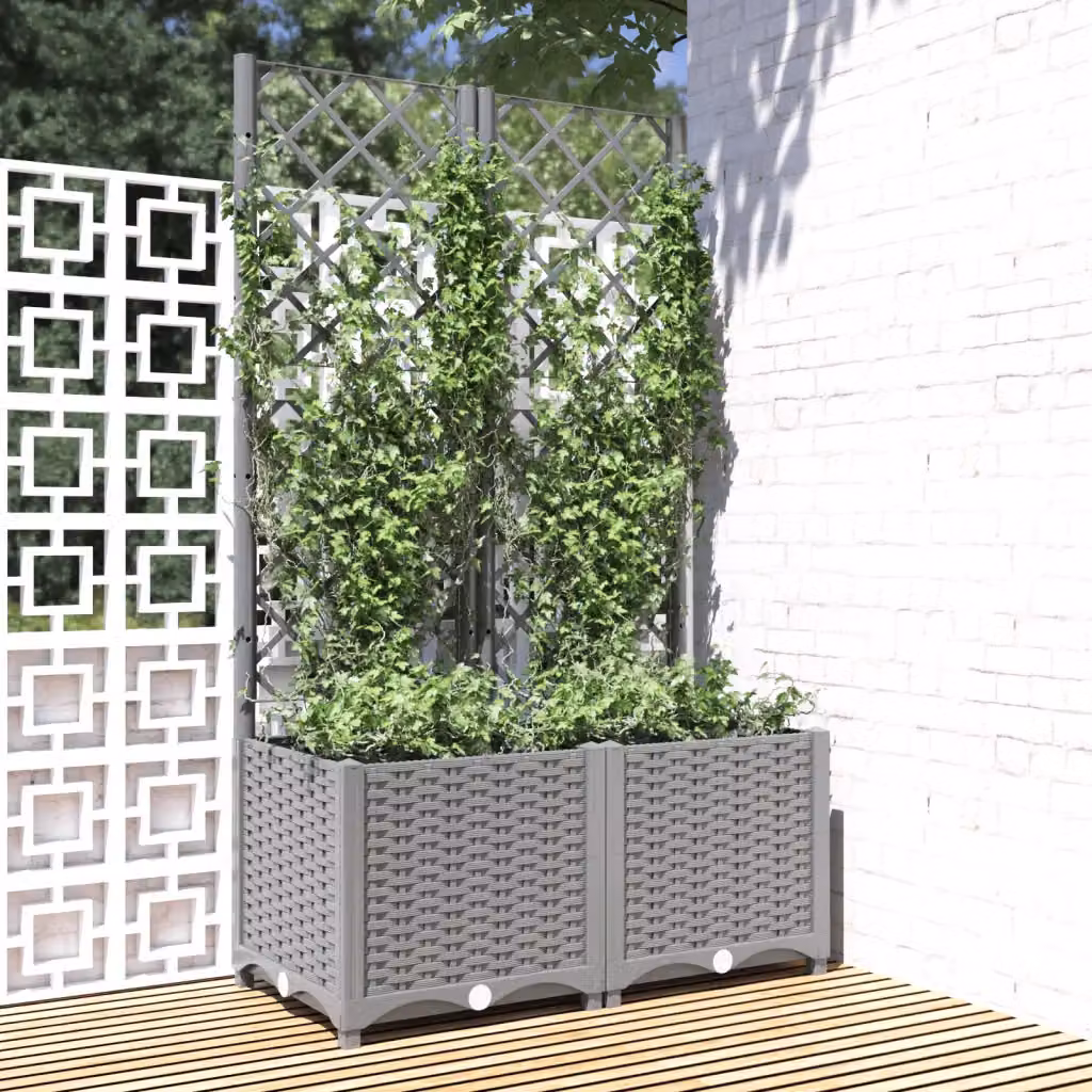 Fioriera da giardino con graticcio vidaXL in plastica grigio chiaro L: 80 cm, P: 40 cm, H: 136 cm