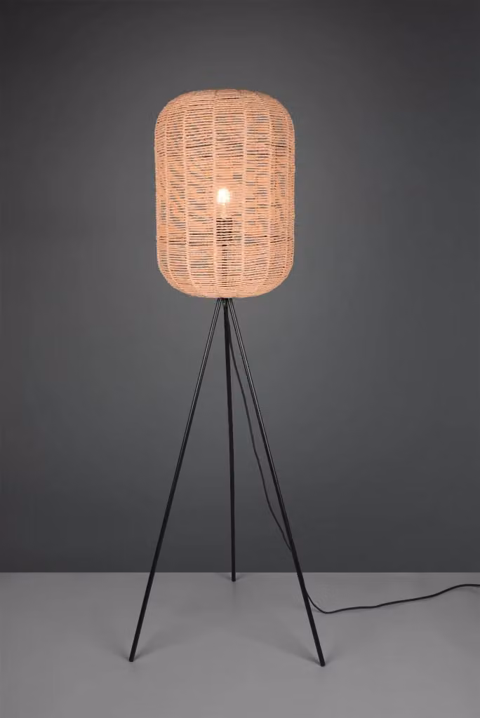 Lampada da terra Runa GD Trio di Trio Leuchten in sisal e metallo nero, Altezza: 150 cm – 2