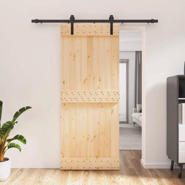 Porta scorrevole moderna vidaXL in legno e acciaio, colore marrone e nero, L: 85 cm, H: 210 cm – 1