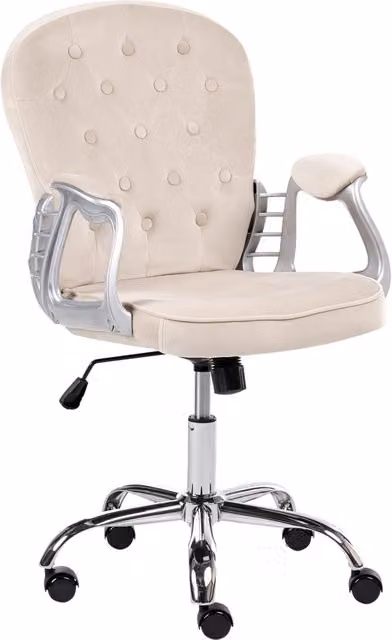 Sedia da ufficio Beliani in velluto beige con schienale trapuntato, base in metallo e ruote, ideale per home office e camera da letto