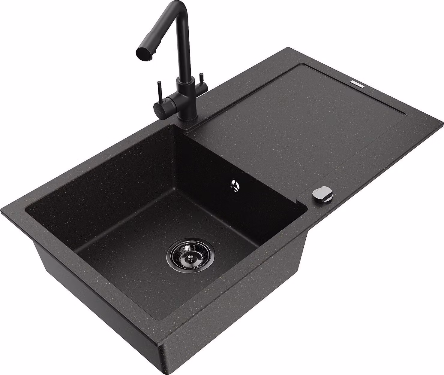 Mexen Leo lavello in granito a 1 vasca con scolapiatti e miscelatore cucina Duero, nero/oro metallizzato - 6501-75-671600-70-B