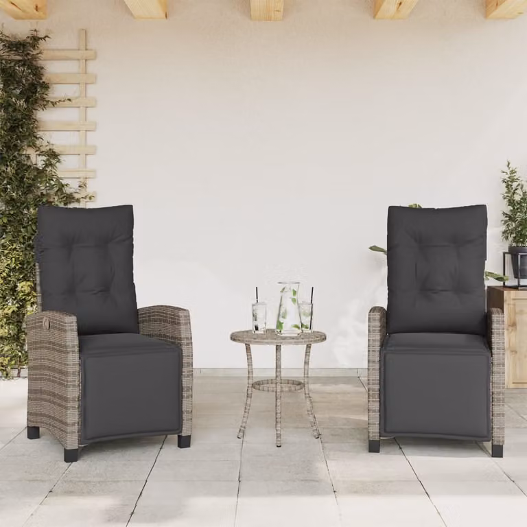 Set di 2 sedie da giardino reclinabili con poggiapiedi vidaXL in polyrattan grigio