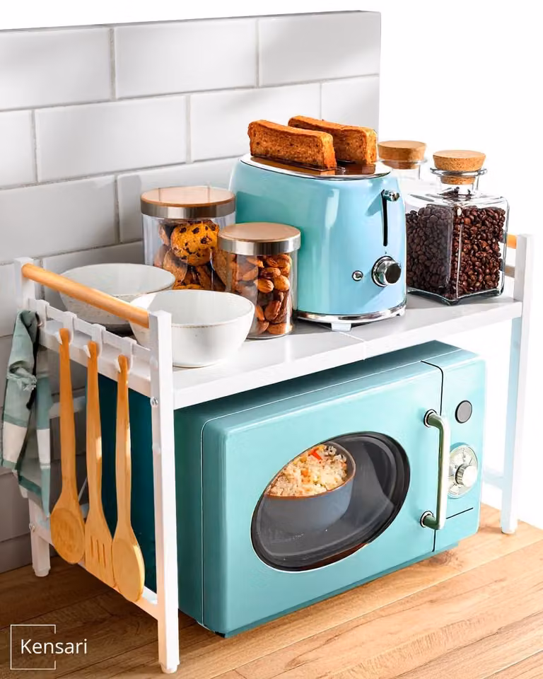 Solidchoice - Supporto regolabile per microonde con maniglie in legno