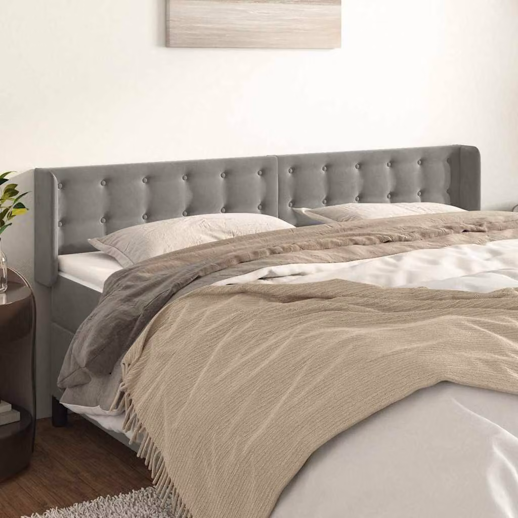 Testiera ad orecchio vidaXL in velluto grigio chiaro L: 203 cm, P: 16 cm, H: 78-88 cm