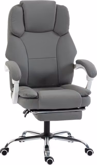 Sedia da ufficio ergonomica HOMCOM in pelle sintetica grigia con braccioli e poggiatesta, regolabile e reclinabile – 1
