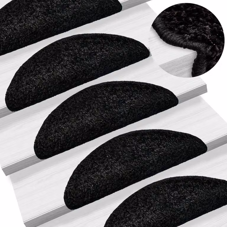 Set di 15 tappetini per scale semicircolari vidaXL in polipropilene, colore nero, L: 56 cm, P: 17 cm, H: 3 cm