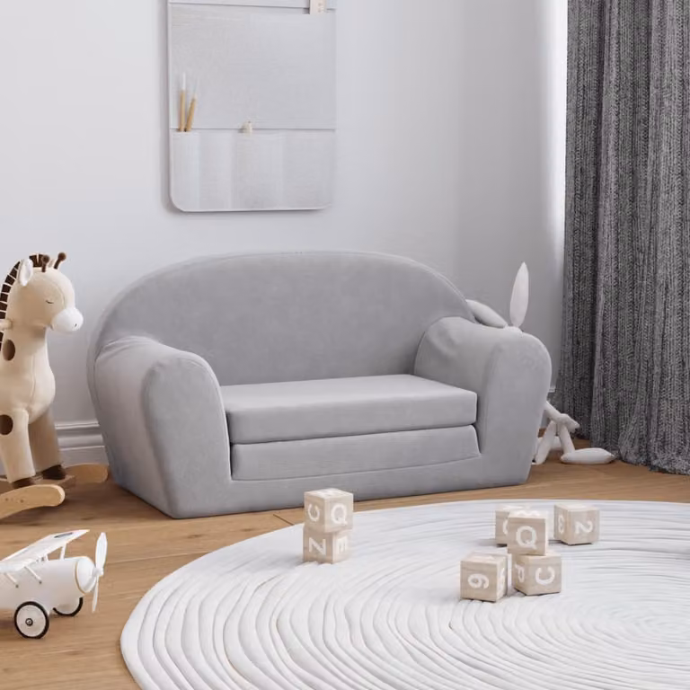 vidaXL Divano Letto per Bambini a 2 Posti in Morbido Peluche Grigio Chiaro L: 84 cm, P: 34 cm, H: 45 cm