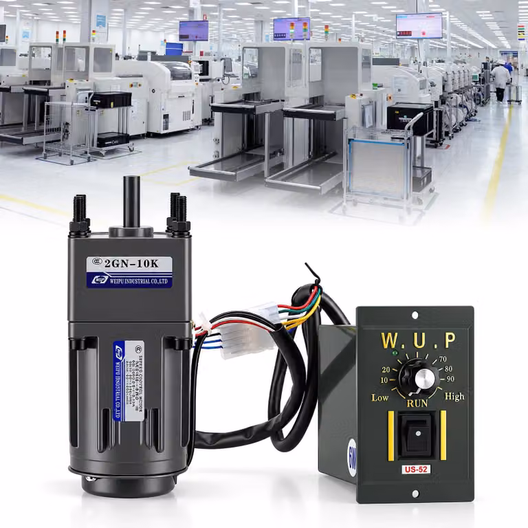 Motore elettrico con riduttore - Regolatore di velocità da 220 V - Corrente alternata, 6 W - 0–135 giri/min - 8 Nm - Regolazione continua - Funzione avanti/indietro - Colore: nero