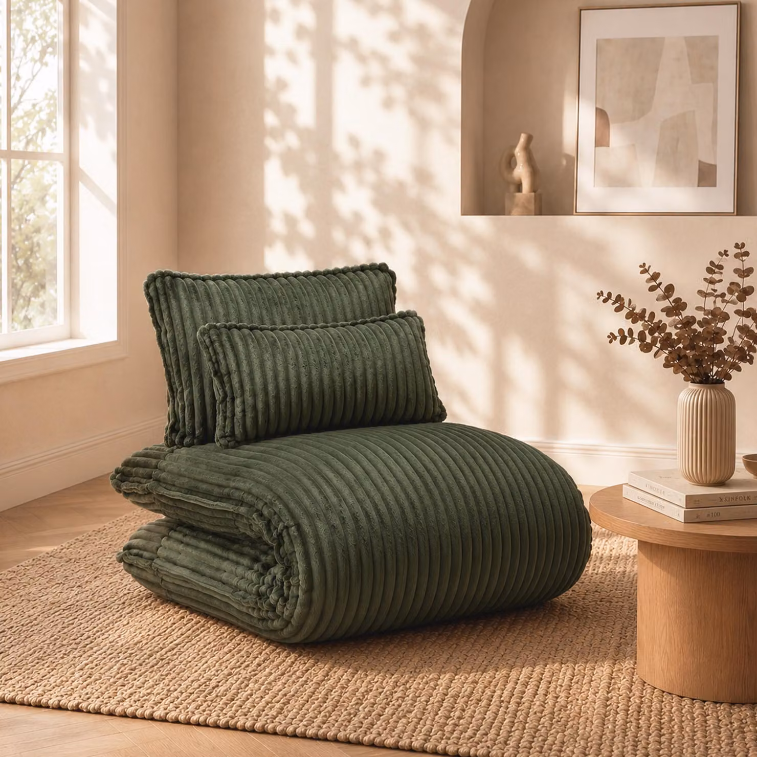 Divano letto LVHOM, 227 cm, divano reclinabile in tessuto cord con struttura in acciaio, poltrona da pavimento e letto per ospiti, completo di 2 cuscini, colore verde