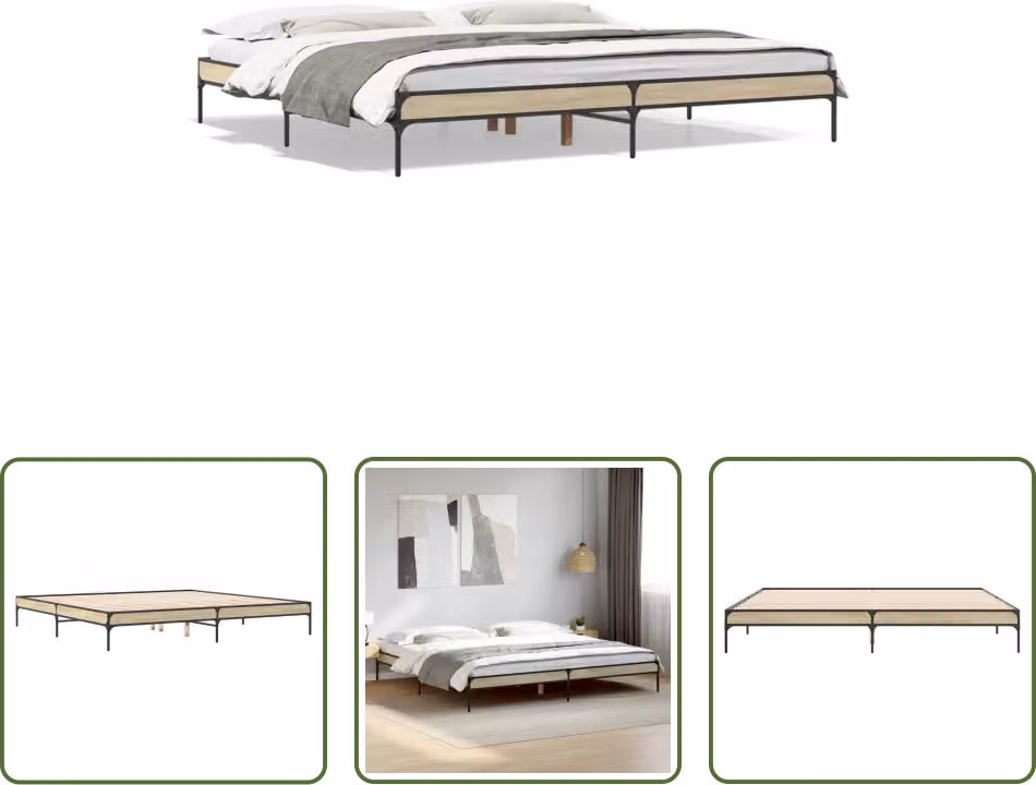 The Living Store Struttura per letto rovere Sonoma 200x200 cm in legno e metallo