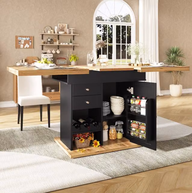 Tavolo da pranzo allungabile 110-140x80 cm nero e naturale con contenitore