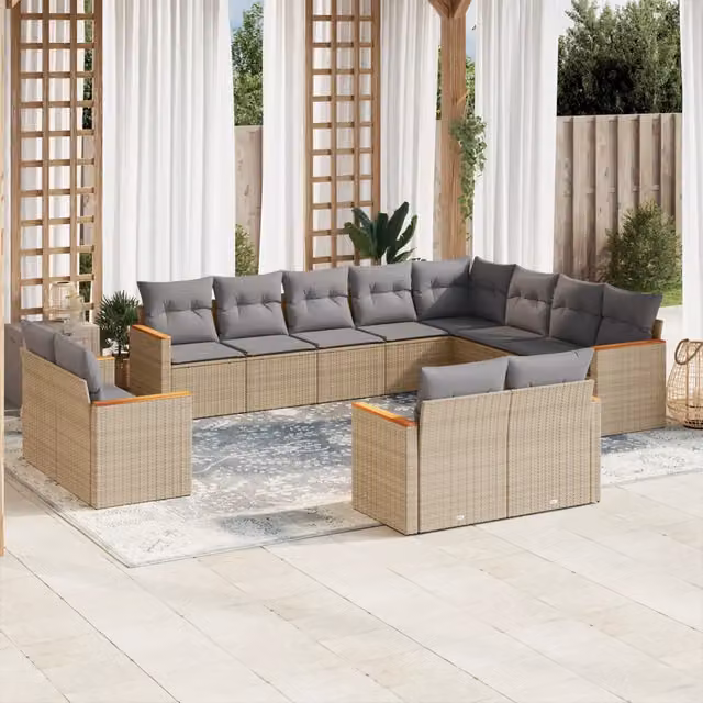 Set di divani da giardino VIDAXL in polyrattan con cuscini beige, 12 pezzi – 1