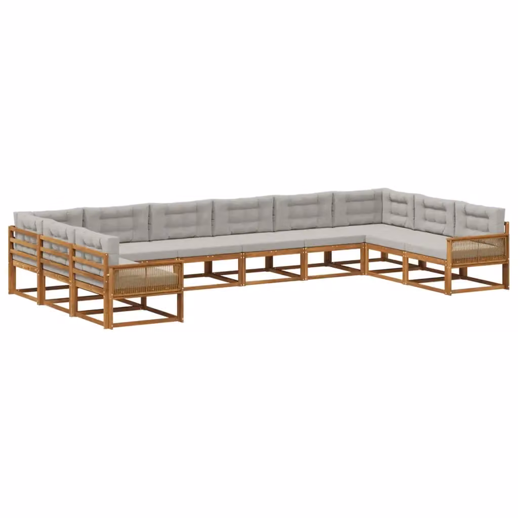 Set di divani da esterno vidaXL a forma di U in legno di acacia con cuscini, beige e grigio – 2
