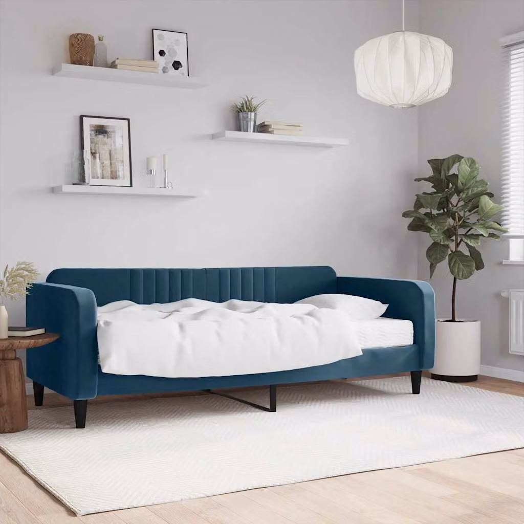 vidaXL Divano Letto in Velluto Blu con Materasso in Schiuma L/P/H: 223 x 90 x 100 cm