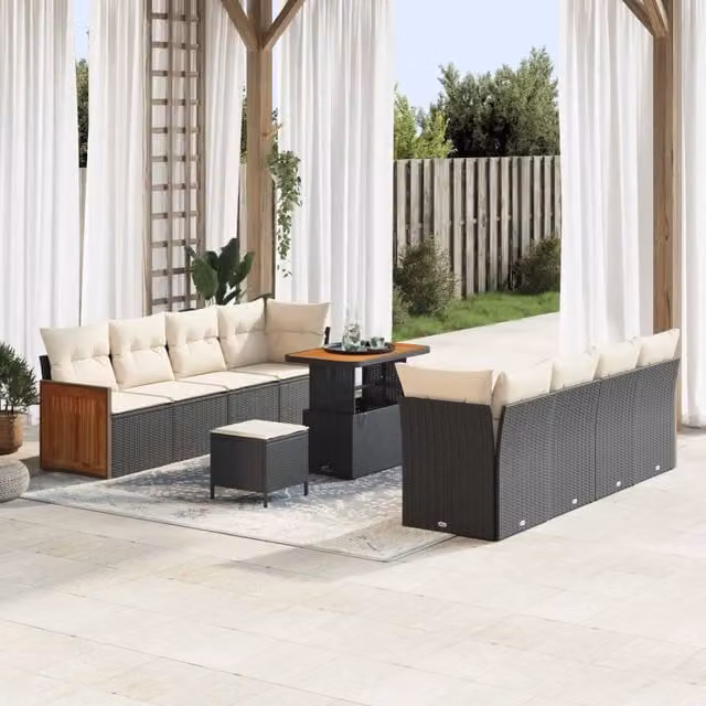 Set Divano da Giardino 11 pz 11-Numero di posti Nero e Crema 3363150