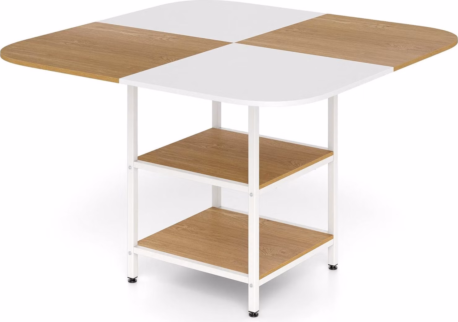 Tavolo da pranzo con ripiani, 120x120 cm, 4 posti a sedere
