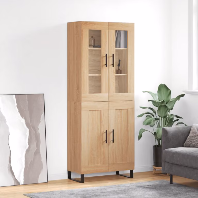 Credenza moderna vidaXL in rovere con ante in vetro e ripiani interni, colore marrone, L: 69,5 cm, P: 34,0 cm, H: 180,0 cm