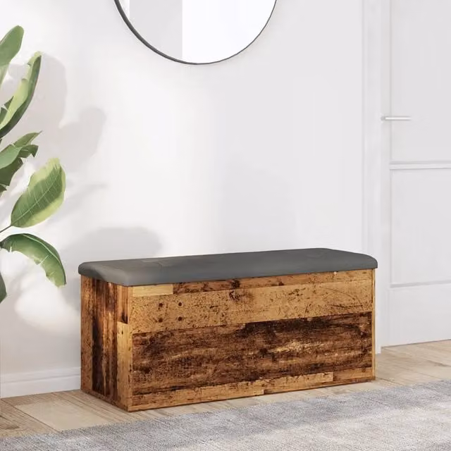 Panca portaoggetti vidaXL in legno antico con tessuto marrone o grigio L: 102 cm, P: 42 cm, H: 45 cm