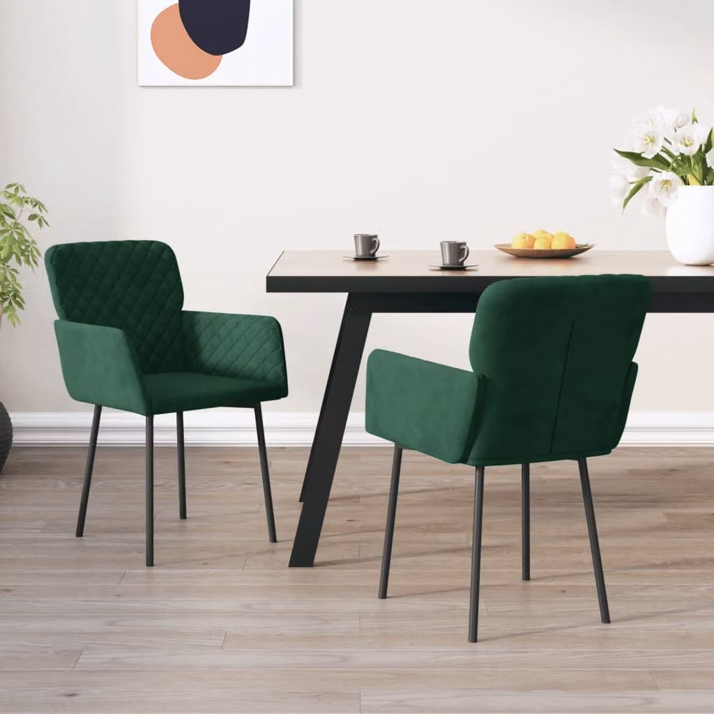 The Living Store Sedie da pranzo 2 pezzi. Velluto verde scuro