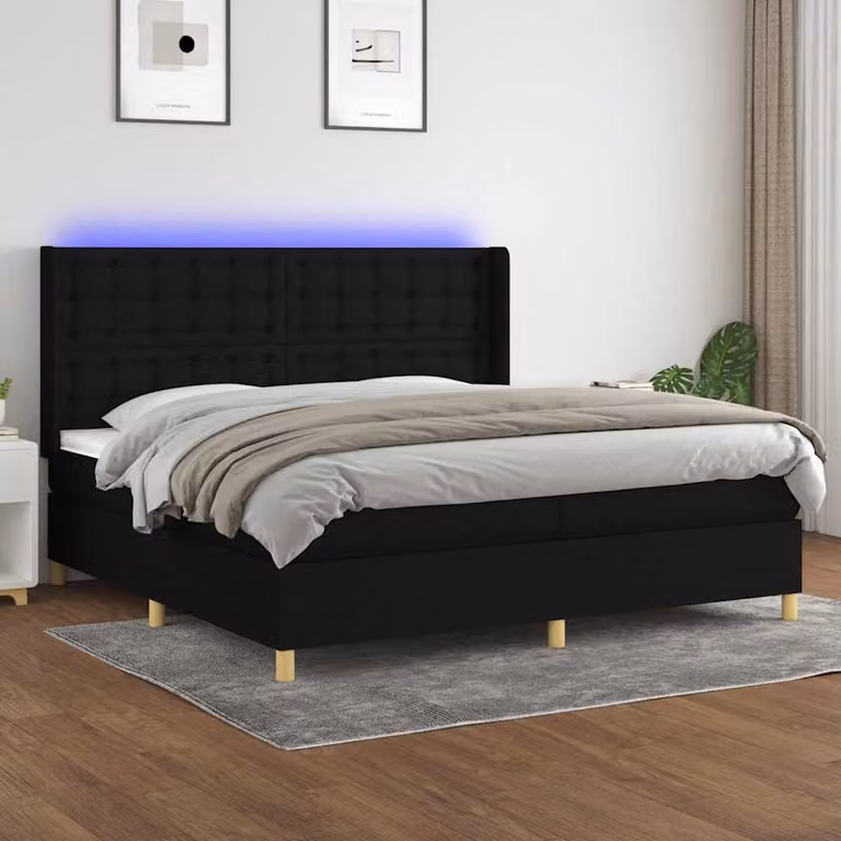 Letto Ibrido con Materasso a Molle Insacchettate e Illuminazione LED vidaXL, Nero, L/P/H: 200 x 200 x 203 cm