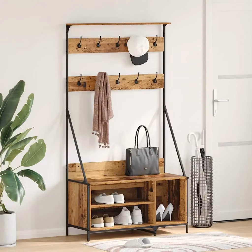 Stendibiancheria in legno e metallo stile rustico marrone L: 100 cm, P: 41 cm, H: 184 cm – 2