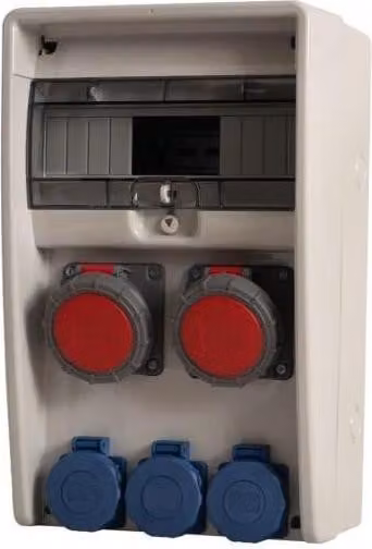 Quadro di distribuzione ULISSE 12M, 2 prese da 16A/5P, 3 prese da 230V, grado di protezione IP65