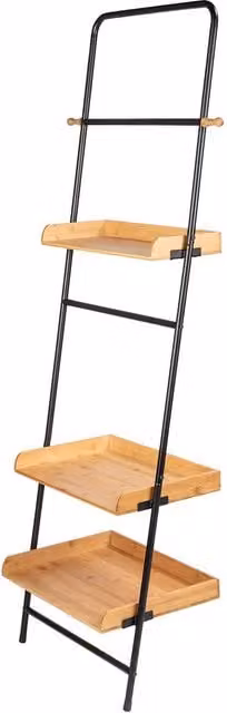Scaffale da terra Loft Wenko in bambù e metallo stile industrial, colore nero e marrone, H: 180 cm, L: 40 cm, P: 40 cm