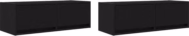 Set di 2 mobili porta TV a parete funzionali 80 x 31 x 25,5 cm in legno multistrato rovere nero 02_0051690