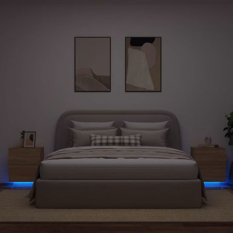 Set di 2 comodini sospesi vidaXL con luci LED integrate in legno color rovere