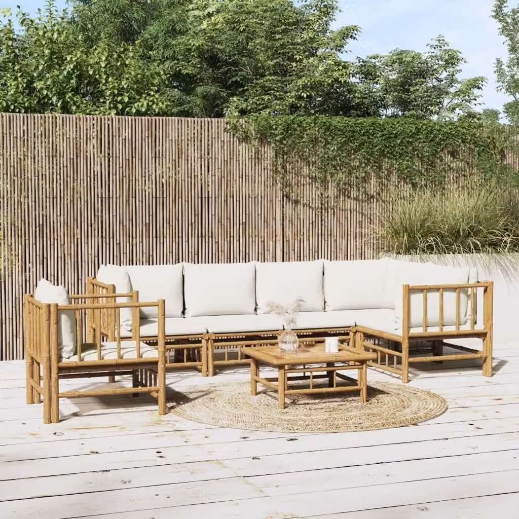 Maison Exclusive - Set da giardino da 7 pezzi con cuscini color bianco crema in bambù