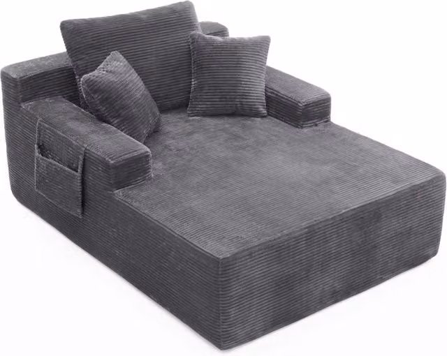 Divano in velluto a coste con cuscini morbidi e tasche laterali portaoggetti, design semplice e senza montaggio