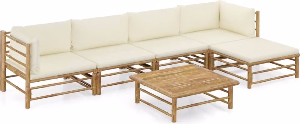 Maison Exclusive - Set da giardino da 6 pezzi con cuscini color bianco crema in bambù