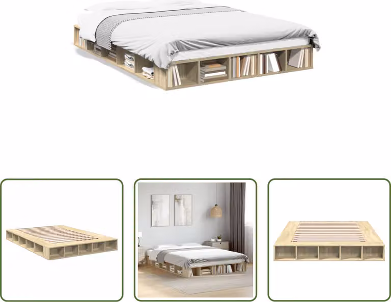 The Living Store Struttura per letto in rovere Sonoma 150x200 cm Materiale a base di legno
