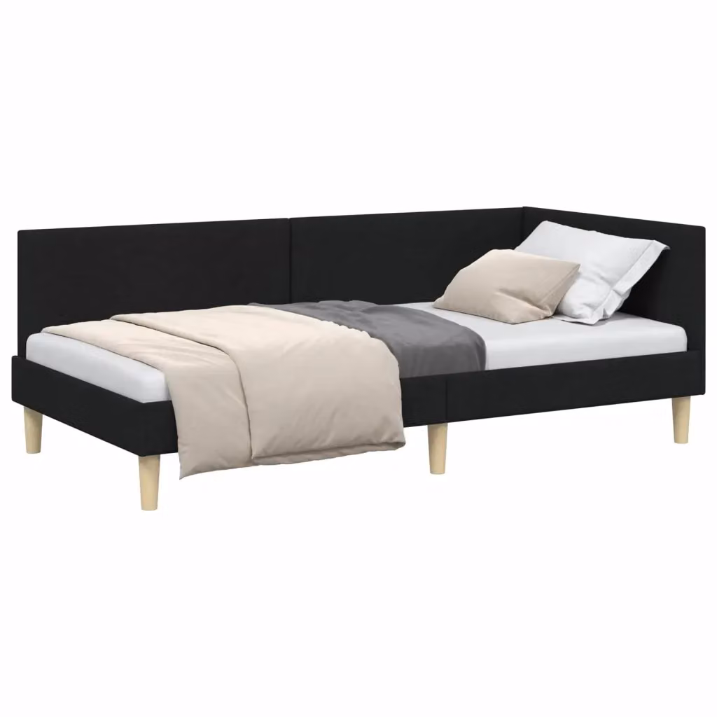 Letto ad angolo con testiera vidaXL in tessuto e legno nero L/P: 200 x 100 cm, H: 104 cm – 2