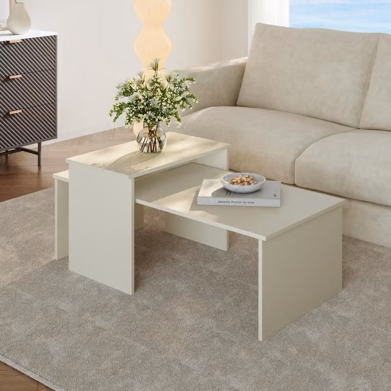 Set di 2 tavoli 'Sotapim' rettangolari color sabbia