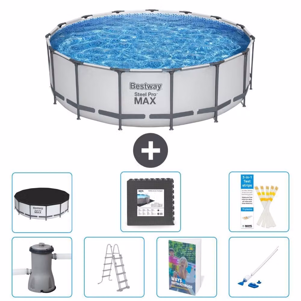 Bestway Steel Pro MAX, piscina in acciaio, forma rotonda, dimensioni 488x122 cm, composta da 6 parti, modello S610