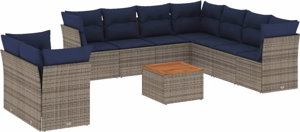Set Divani da Giardino 10 pz con Cuscini in Polyrattan Grigio