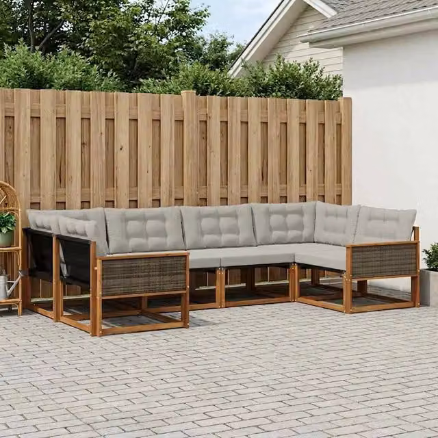 Set di divani da esterno 6 pz Naturale e Grigio Chiaro 3381643