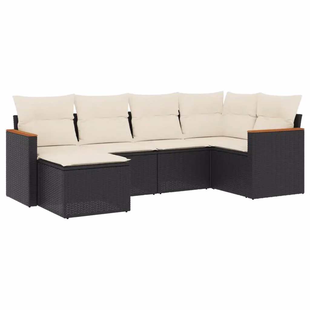 Set Divano da Giardino a L vidaXL in Polyrattan Nero con 6 Sedute e Cuscini Inclusi – 2