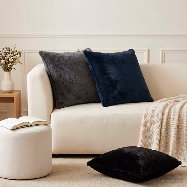Set di 2 federe vidaXL HOUTEN in ecopelliccia blu navy, L 60 x L 60 cm