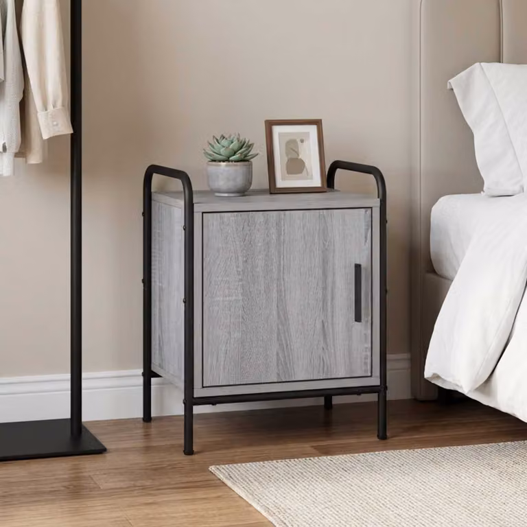 Armadio da notte moderno vidaXL in MDF e metallo, grigio e nero, L 40 cm x P 30 cm x H 50 cm