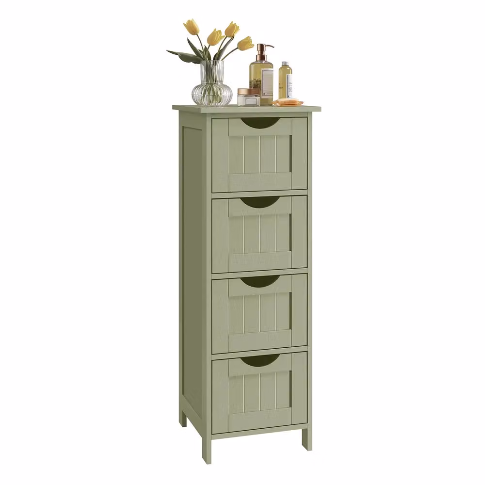 Mobile da Bagno, Cassettiera, con 4 Cassetti, 30 x 30 x 82 cm, Verde Alloro