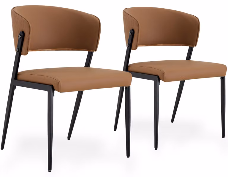 Set di 2 sedie da pranzo in ecopelle, con schienale imbottito e gambe in metallo, colore marrone/nero