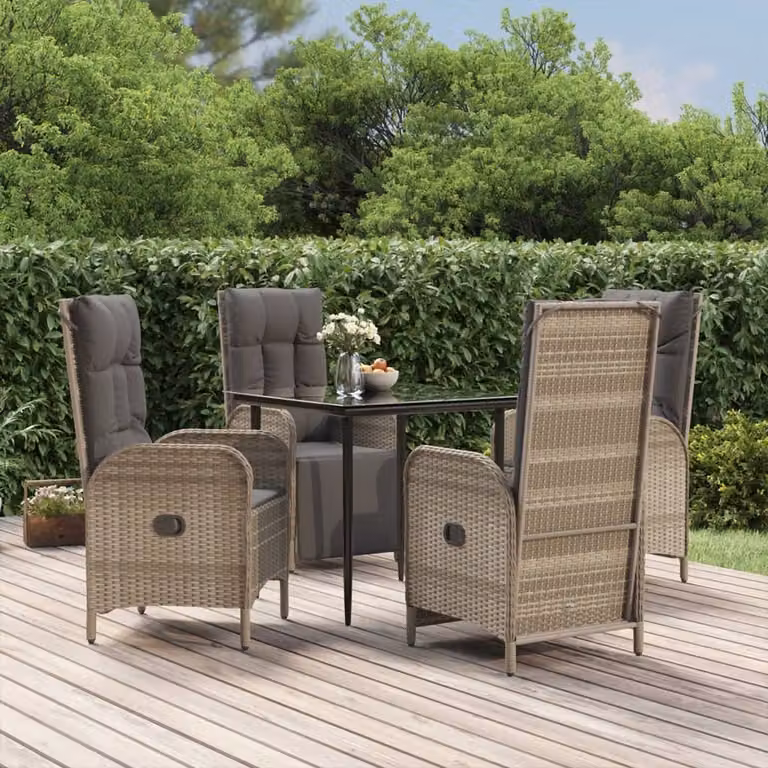 Maison Exclusive - Set da pranzo da giardino a 5 pezzi con cuscini in rattan sintetico nero e grigio