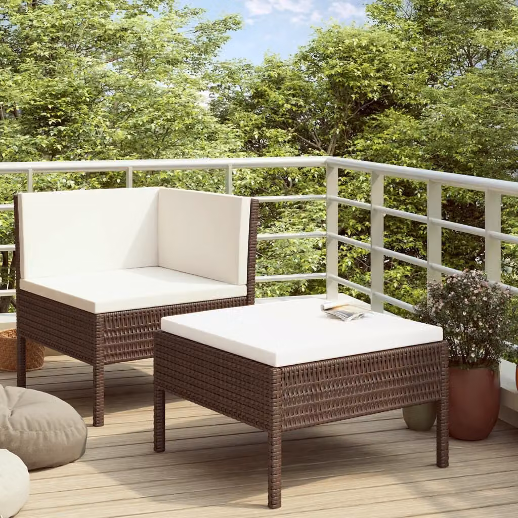 The Living Store Set salotto da giardino 2 pezzi con cuscini in poly rattan marrone